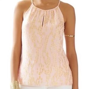 Lilly Pulitzer Del Mar Tank Top Silk Bubble Clip Dot Jacquard Women’s XL Pink